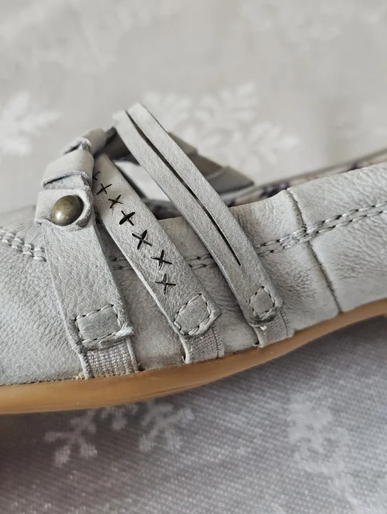 MJUS leather Ballerina Flats  Slip Ons Weathered Grey Elastic On Straps Sz 38 - Picture 15 of 16